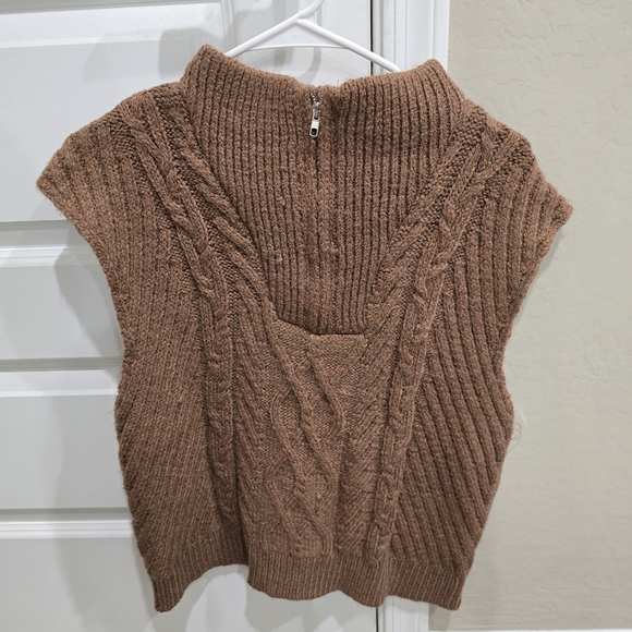 White Closet Sweaters - Sleeveless Cable Knit Sweater Vest - Brown
